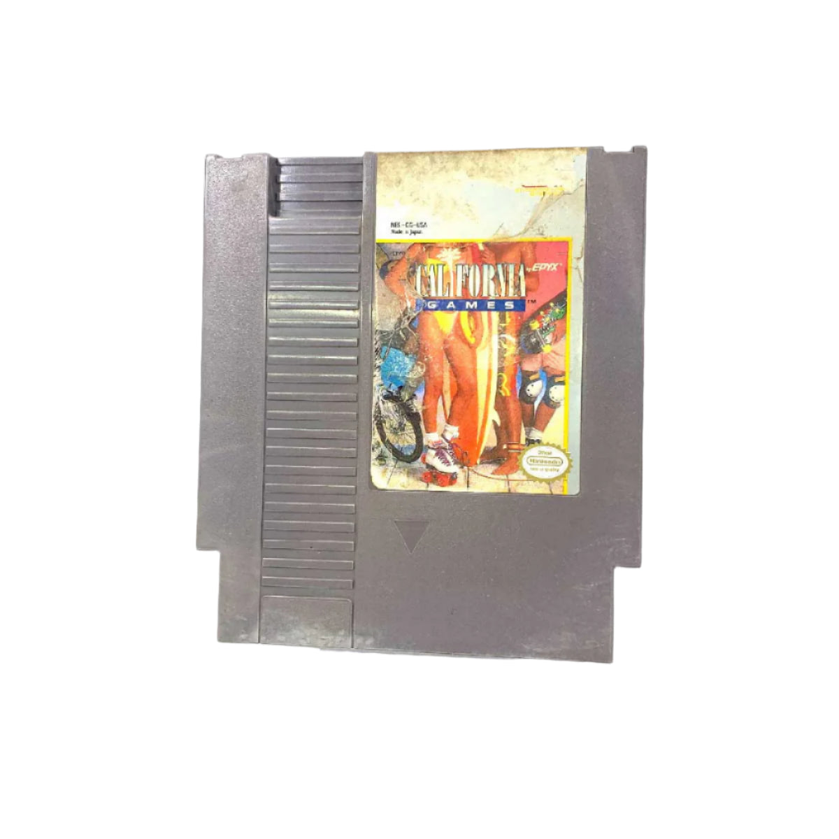 A gray Nintendo Entertainment System (NES) game cartridge for the game 'California Games' with a colorful cover depicting various sports activities.