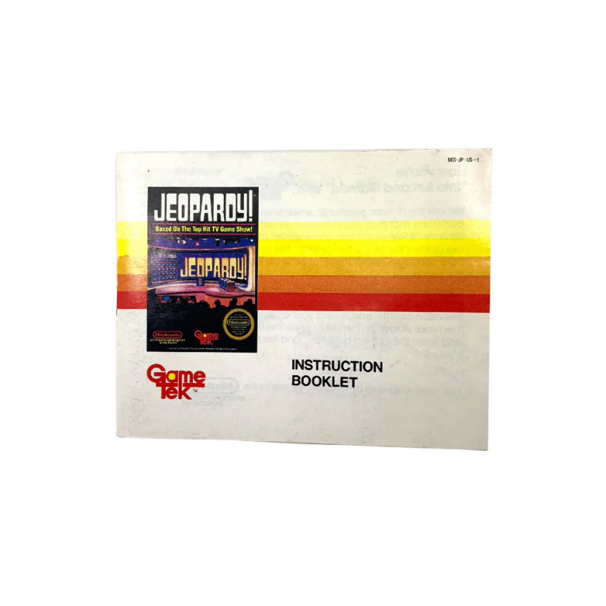 Instruction booklet for the Jeopardy! NES game, featuring the game's title and iconography.