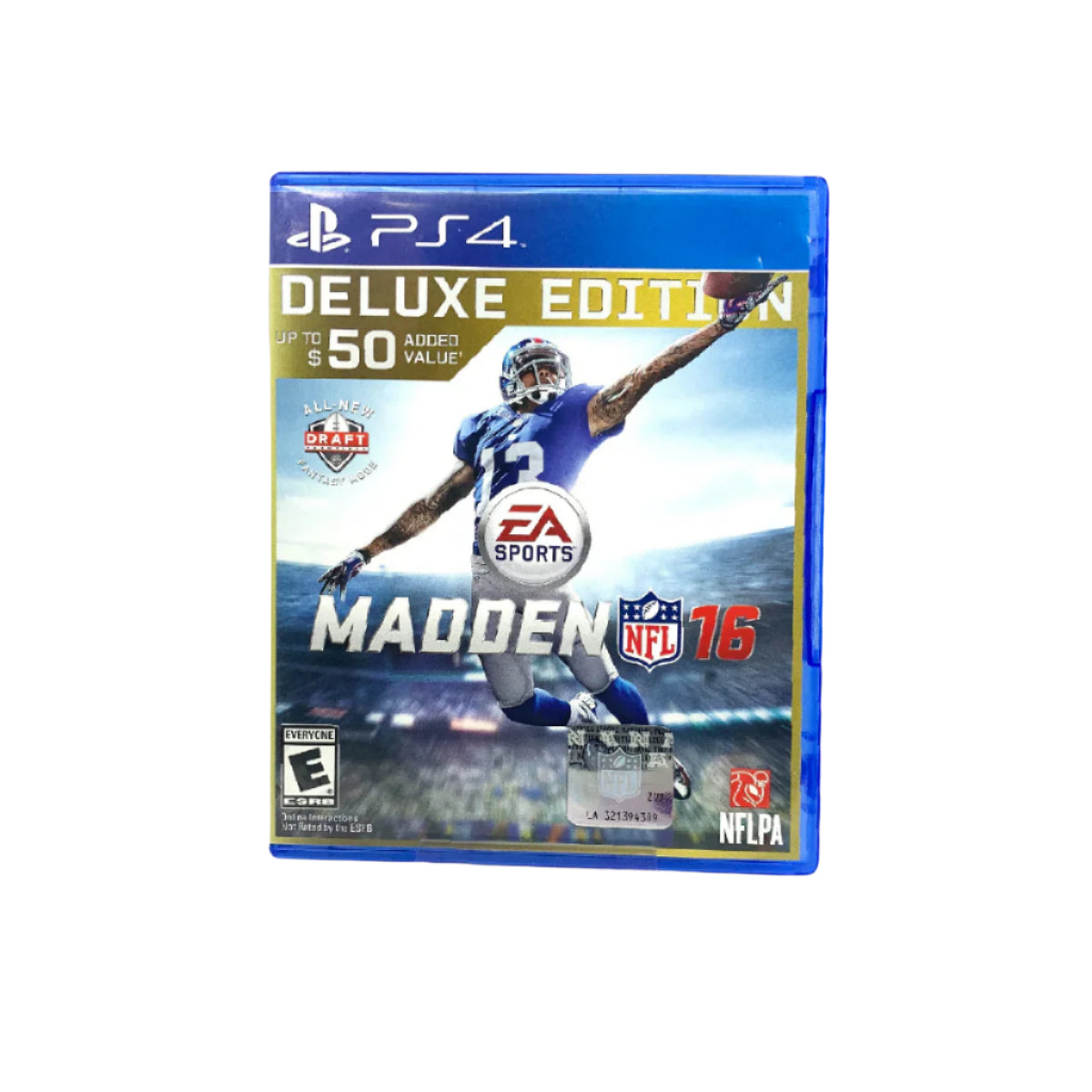 Madden NFL 16 Deluxe Edition video game for PlayStation 4, featuring an NFL player in mid-jump on the cover.