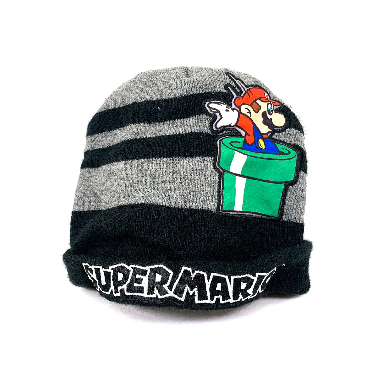 Super Mario Adult Winter Hat (Black/Gray | Mario/Pipe)