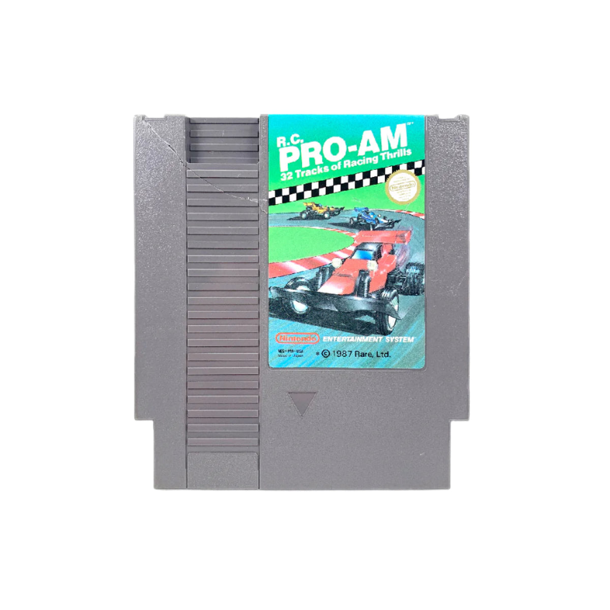 Gray Nintendo Entertainment System game cartridge with colorful label on a white background