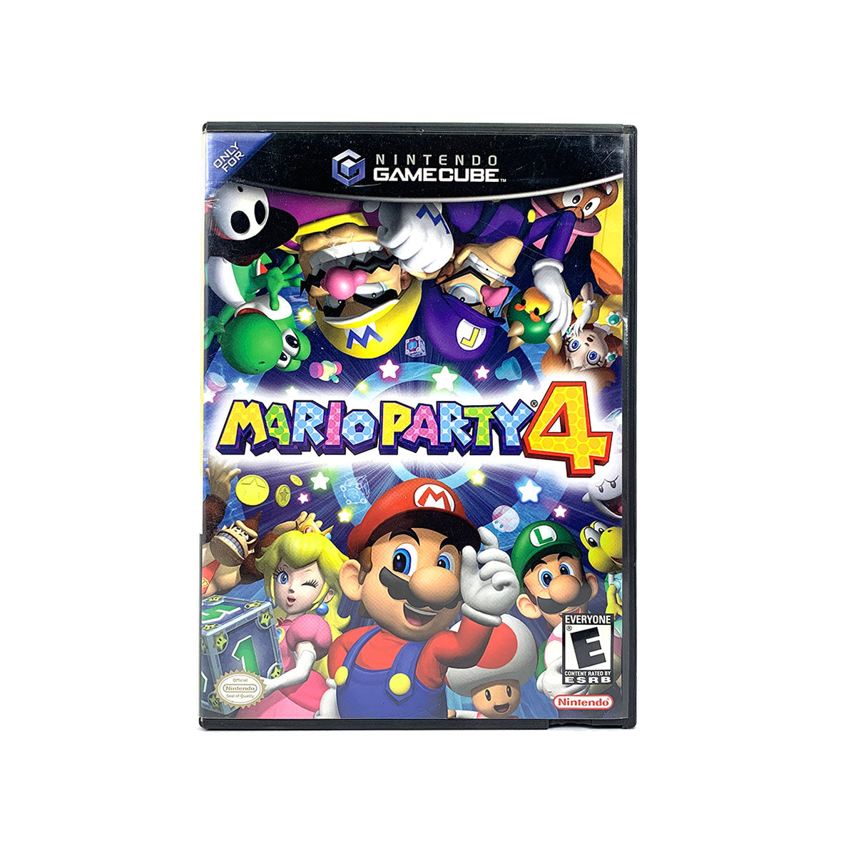 The cover art for the Nintendo GameCube game 'Mario Party 4' featuring cartoon-style characters from the Mario series in a colorful design.