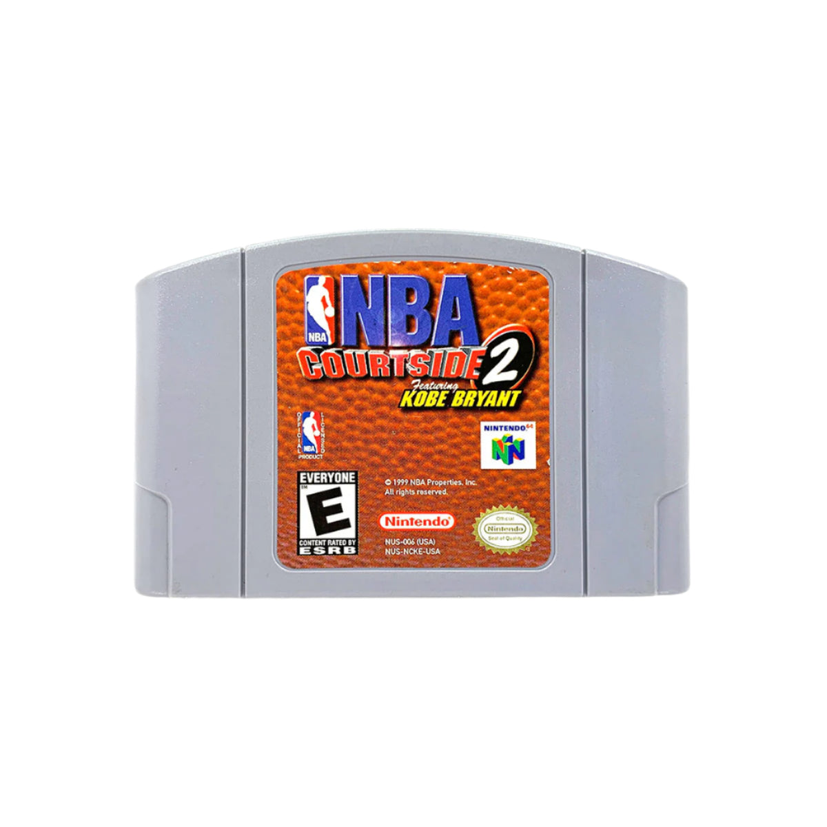 A video game cartridge for NBA Courtside 2 on the Nintendo 64 gaming console.