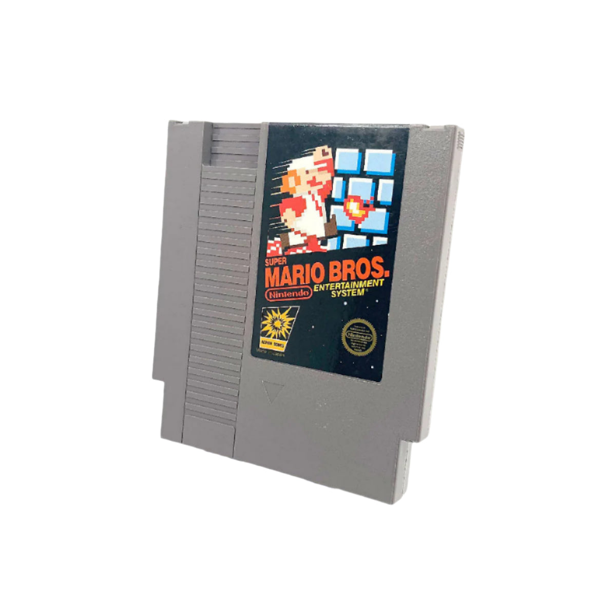 Super Mario Bros. Nintendo Entertainment System game cartridge on a white background