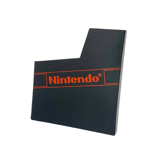 A black Nintendo Entertainment System game dust cover with the Nintendo logo in orange at the top.
